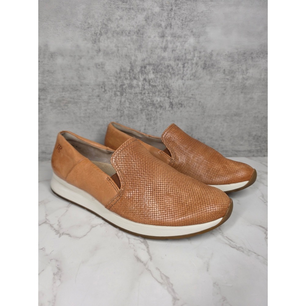 Paul Green Cognac Leather Textured Slip On Platform Sneakers Tan Women Shoes